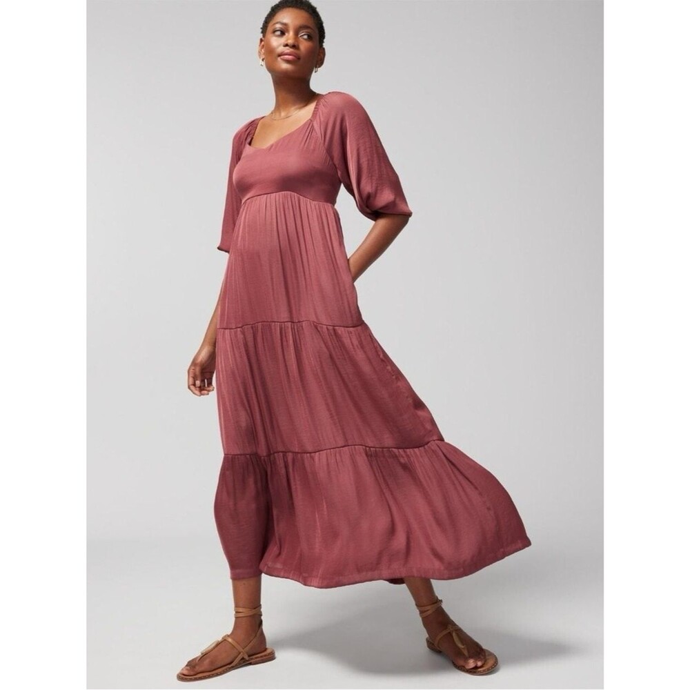 Soma Maxi Bra Tiered Smocked Long Sleeve Dress | Spiced Whiskey | Large